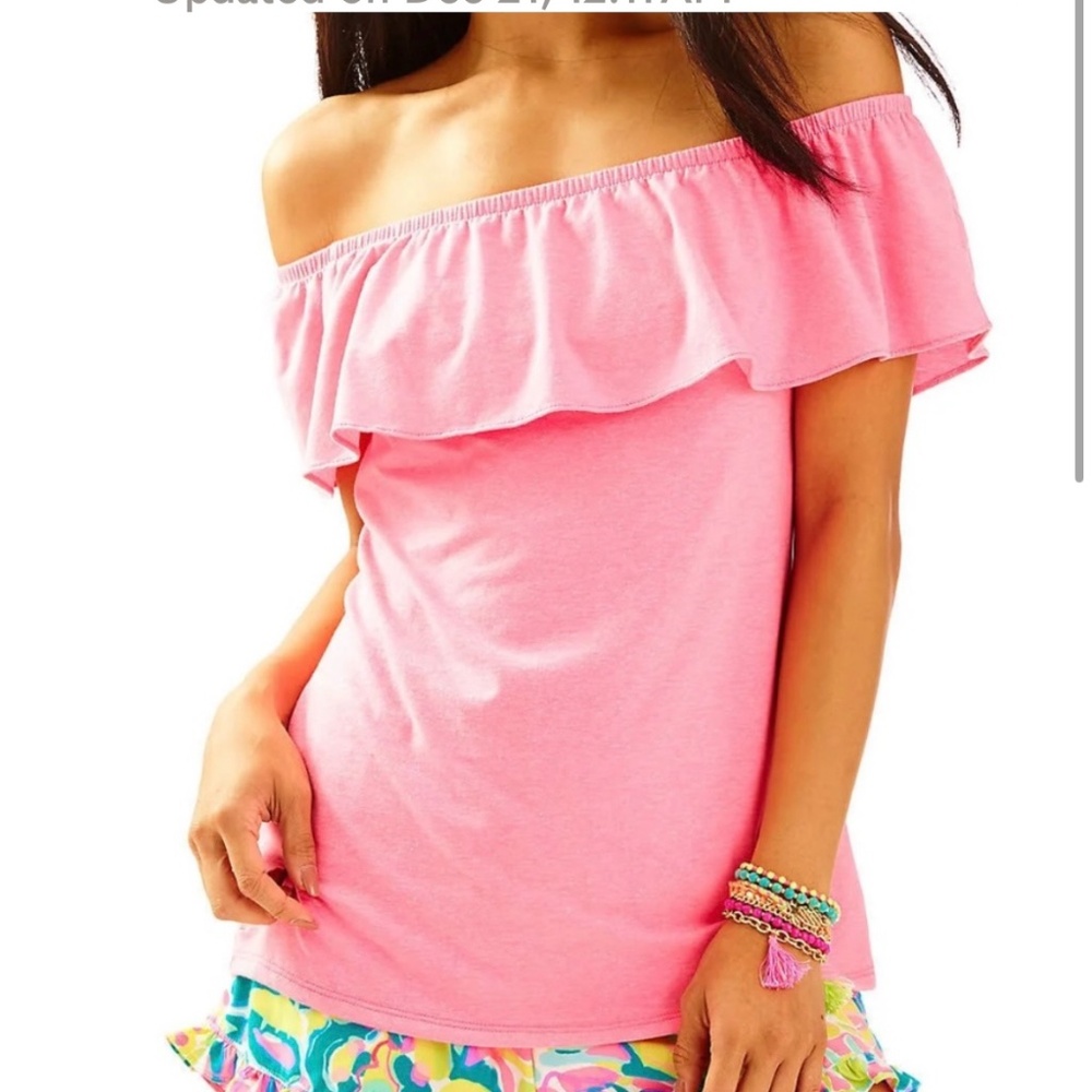 Lilly Pulitzer Hot Pink Ruffle La Fortuna Off The Shoulder Top Size M